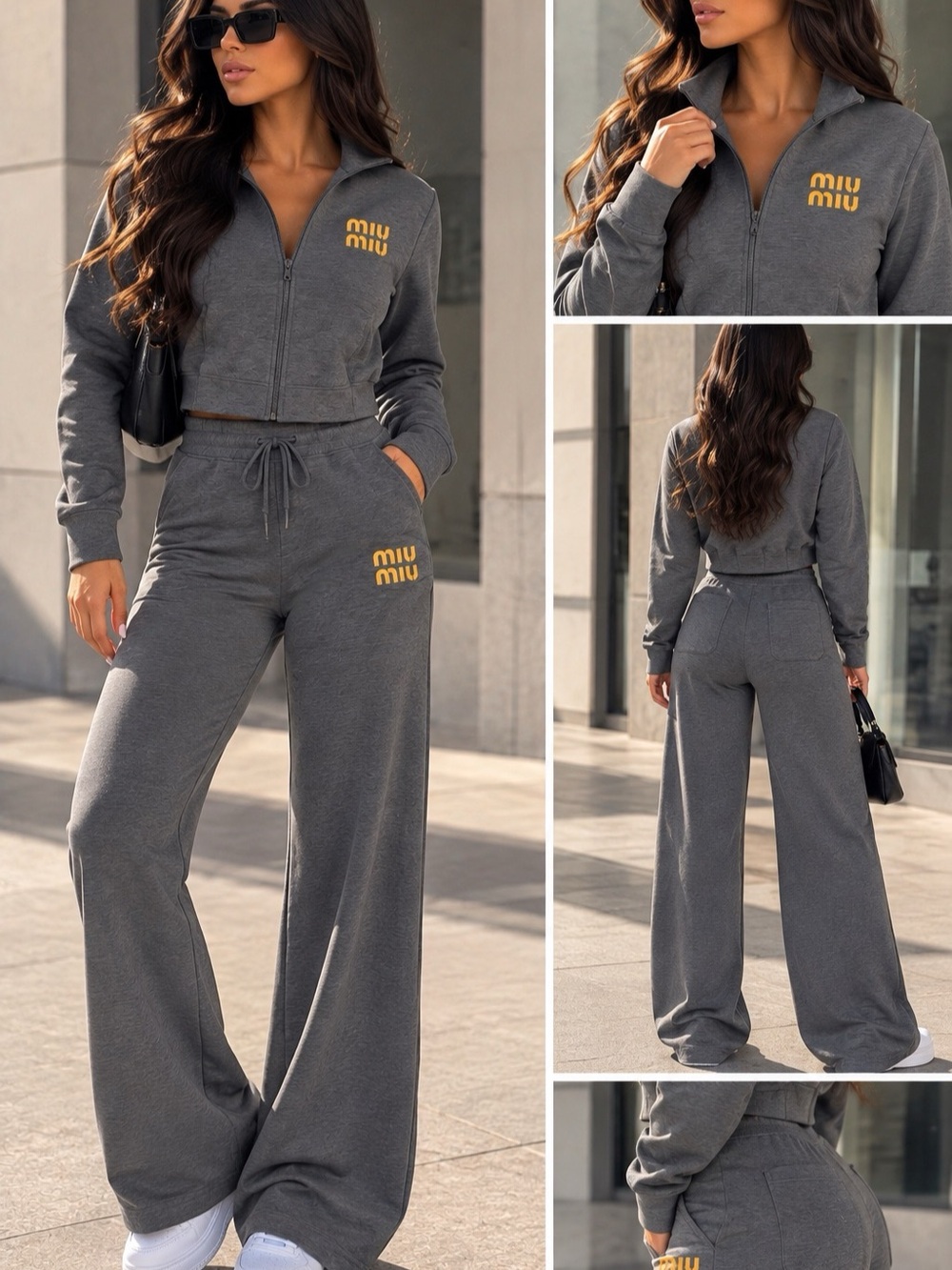 2. pc buttery soft set Gray Wide-Leg Track Pants Set